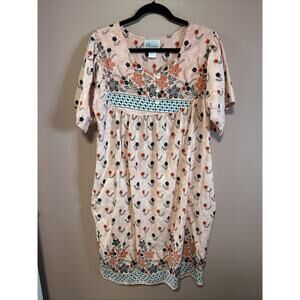 Easy Essentials Mumu House Dress Vintage XL India Cotton Pockets Pink Floral